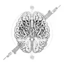 central image of a stylized brain, with intricately detailed neurons extending outward. Surround the brain with elements tattoo design idea