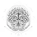 central image of a stylized brain, with intricately detailed neurons extending outward. Surround the brain with elements tattoo design idea