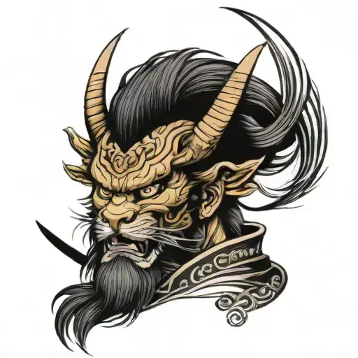 samurai warrior lion head tattoo design idea