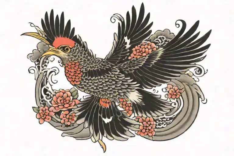 Japanese bird flying tattoo design idea