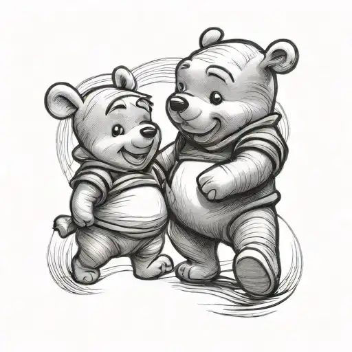 winnie pooh and piglet walking hand in hand tattoo design idea