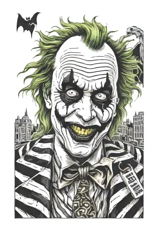 Beetlejuice with a batman mask tattoo design idea