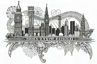 skyline with eiffel tower, coliseum of rome, berlin wall, brooklyn bridge, big ben tattoo design idea