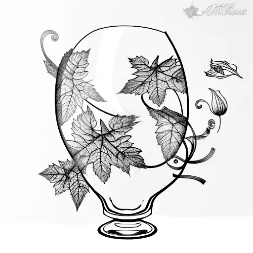 wine glass with leafs tattoo design idea