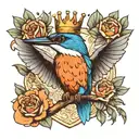 kingfisher with crown  tattoo design idea
