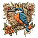 kingfisher with crown  tattoo design idea