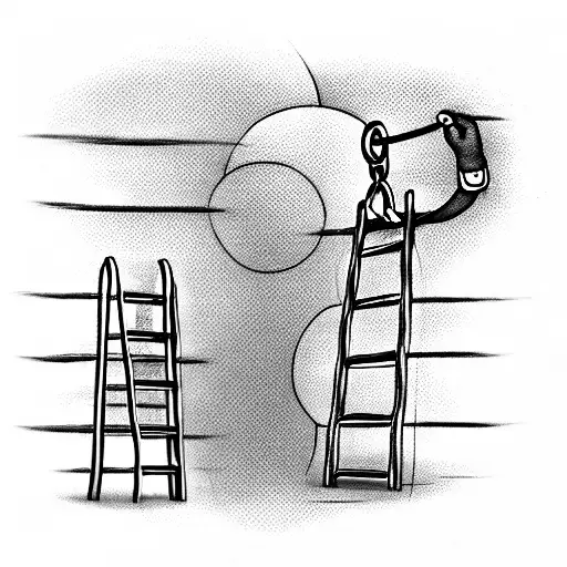 money with handcuff and ladder sunrise tattoo design idea