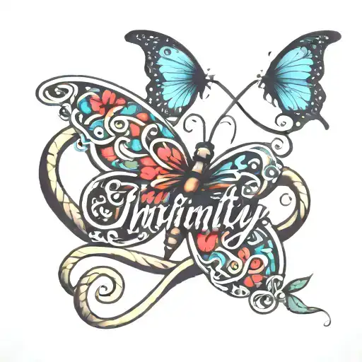 infinity symbol butterfly with cursive name Josie tattoo design idea