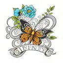 infinity symbol butterfly with cursive name Josie tattoo design idea