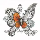 infinity symbol butterfly with cursive name Josie tattoo design idea