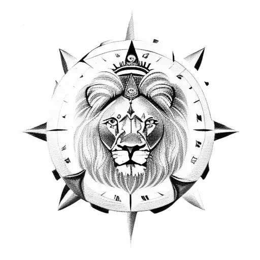 lion and compass tattoo design idea