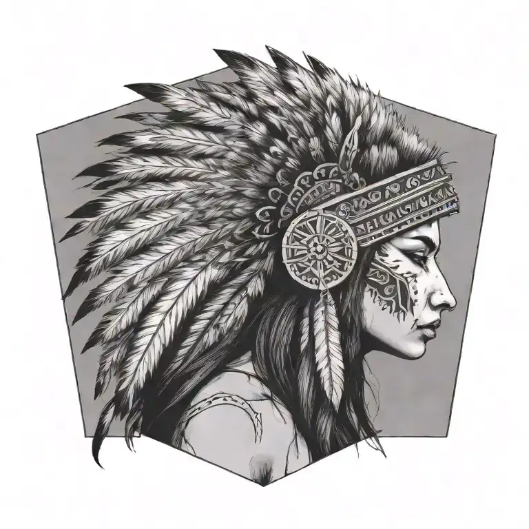 profile view of native female warrior wearing wolf headdress tattoo design idea
