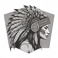 profile view of native female warrior wearing wolf headdress tattoo design idea