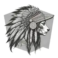 profile view of native female warrior wearing wolf headdress tattoo design idea