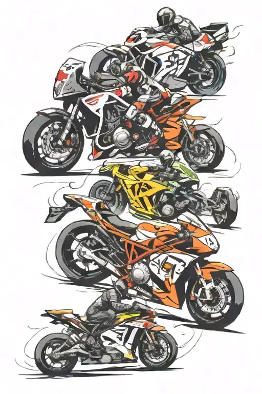 f1 car, motobike , rally car and drift car tattoo design idea