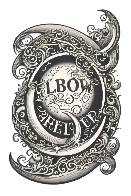 lettering elbow half circle with moon  tattoo design idea