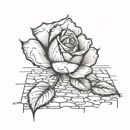 A minimalist tattoo of a rose growing out of a crack in the pavement, symbolizing beauty in the ghetto tattoo design idea