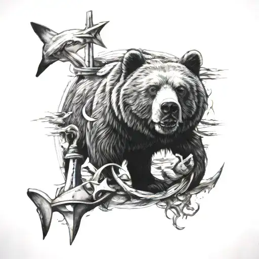bear, shark, anchor tattoo design idea