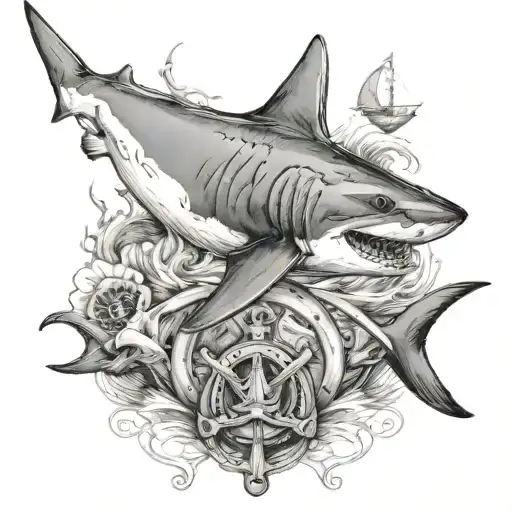 shark, bear and anchor tattoo design idea