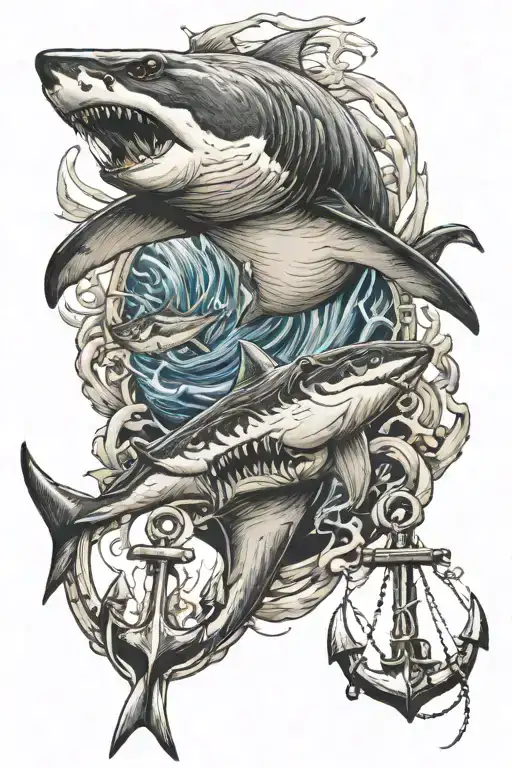 shark, bear and anchor tattoo design idea