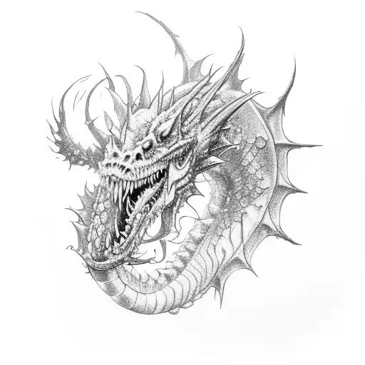 zombie dragon eating a wyvern  tattoo design idea