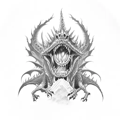 zombie dragon eating another dragon  tattoo design idea