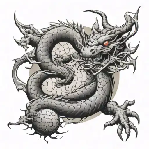 Shenron Dragon and dragonballs round him tattoo design idea