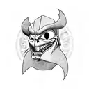 joker from batman, King boo, darth vader, deathly hallows, pokeball, XIX collage style tattoo design idea