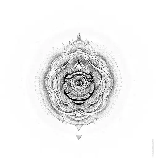 A detailed mandala with Shakti symbols surrounding an image of Goddess Durga tattoo design idea