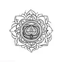 A detailed mandala with Shakti symbols surrounding an image of Goddess Durga tattoo design idea