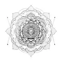 A detailed mandala with Shakti symbols surrounding an image of Goddess Durga tattoo design idea