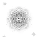 A detailed mandala with Shakti symbols surrounding an image of Goddess Durga tattoo design idea