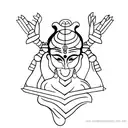 A minimalist black and grey portrait of Maa Durga with her multiple arms tattoo design idea
