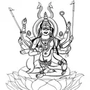 A minimalist black and grey portrait of Maa Durga with her multiple arms tattoo design idea