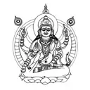 A minimalist black and grey portrait of Maa Durga with her multiple arms tattoo design idea