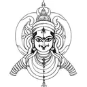 A minimalist black and grey portrait of Maa Durga with her multiple arms tattoo design idea