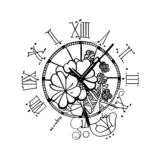 Combine 4 leaf clover and clock tattoo design idea