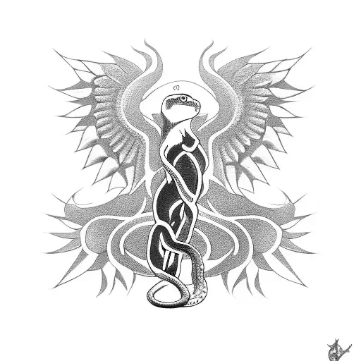 snake on eagle tattoo design idea