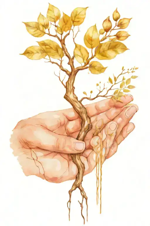 kintsugi  hand holding tree of life tattoo design idea