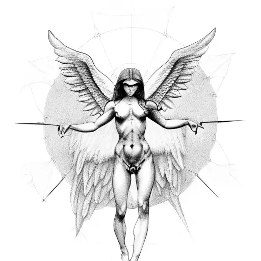 half angel half succubus vitruvian man tattoo design idea