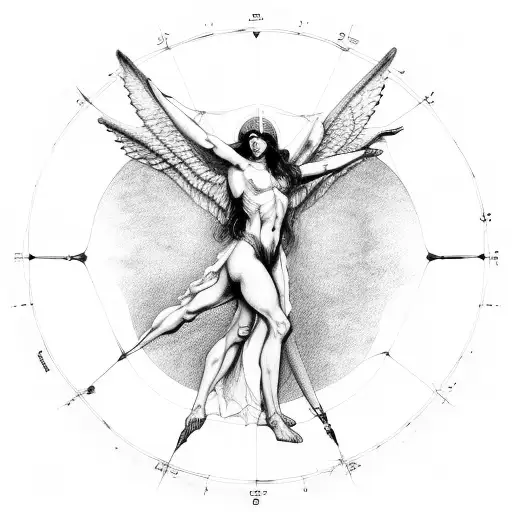 half angel half succubus vitruvian man tattoo design idea
