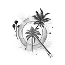 Create a forearm tattoo in black ink, blending Hollywood's iconic sign, palm trees, and film reel with Morgan Hill CA tattoo design idea