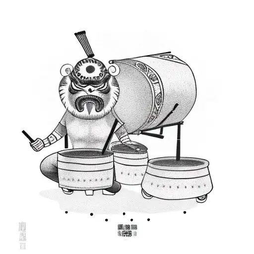 A new-school design featuring a coffee bean character playing a drum set tattoo design idea
