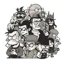 Queen and Slipknot and Donald Duck and Batman and Nine Inch nails and Brenda Lee and South Park and Breaking bad collage tattoo design idea