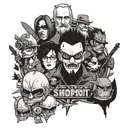 Queen and Slipknot and Donald Duck and Batman and Nine Inch nails and Brenda Lee and South Park and Breaking bad collage tattoo design idea