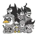 Queen and Slipknot and Donald Duck and Batman and Nine Inch nails and Brenda Lee and South Park and Breaking bad collage tattoo design idea