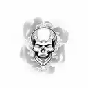Skeleton standing on pile of skulls tattoo design idea