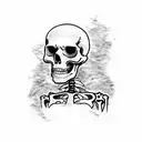 Skeleton standing on pile of skulls tattoo design idea