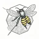 bee hexagon sewing needle tattoo design idea