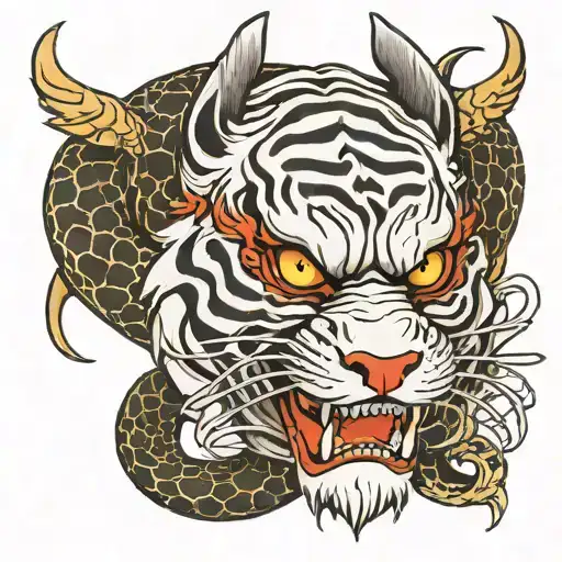 dragon hennya mask katana and white tiger tattoo design idea